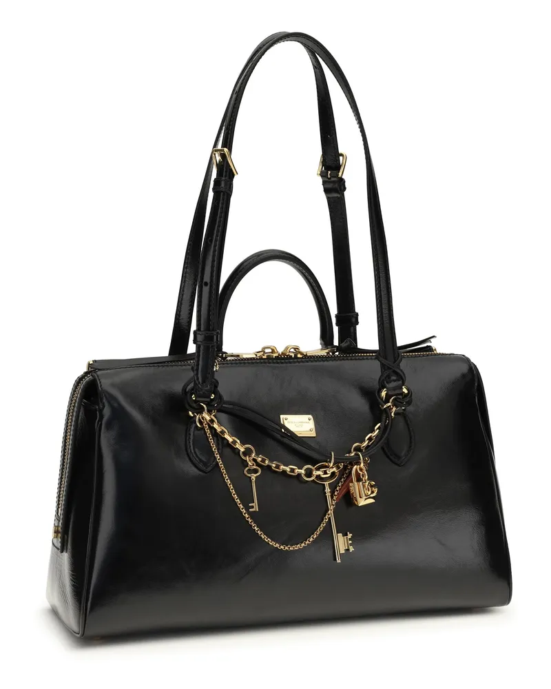 Dolce & Gabbana Women's Vittoria Medium Handbag Nero-Ottone Calf Leather Bos Taurus; Pvc Shoulder Bags Nero/ottone Black