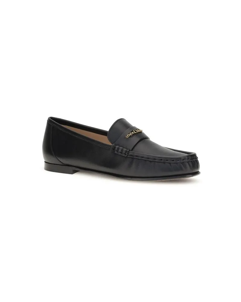 Chloé Women's Black Calf Leather Bos Taurus Slip-On Loafers Black