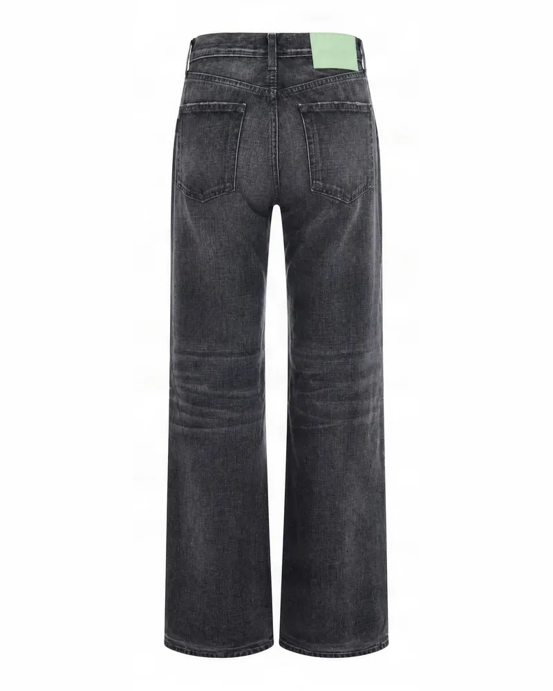 Haikure Wide-Leg High-Waisted Stone-Washed Denim Jeans — Gray Gray
