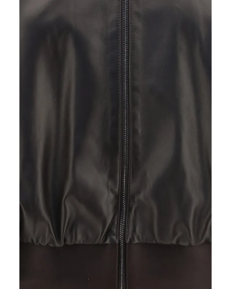 Gucci Women's Bomber Jacket Soft Nappa Dark Chocolate Lamb Leather Puffer Brown