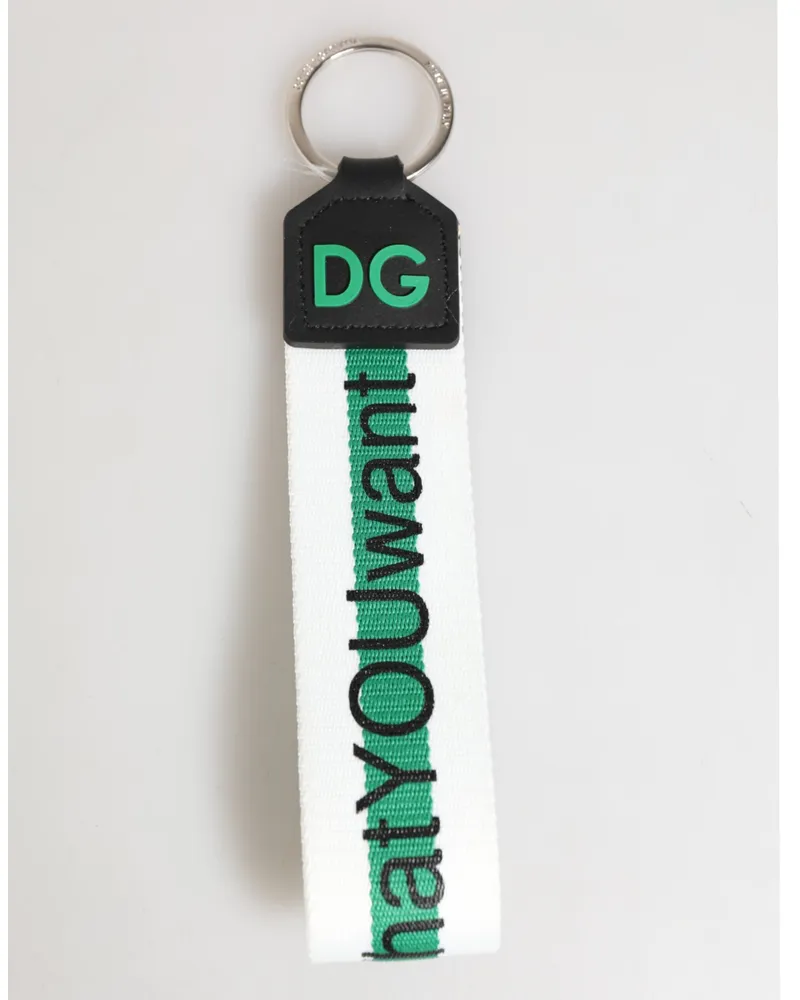 Dolce & Gabbana Men's Green Logo Polyester Silver Brass Holder Keychain Keyring Pvc Accessory Green