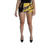 Women's Yellow Black Cotton Jewelled Hot Pants Shorts