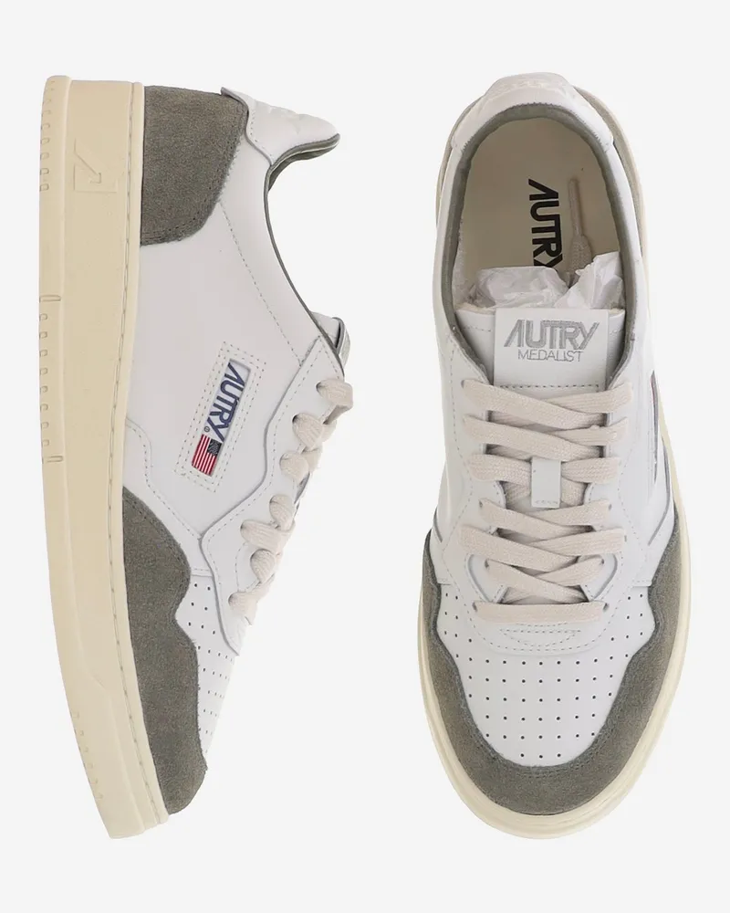 AUTRY Men's Leather Sneakers Medalist Low Multicolour And Rubber Trainers White