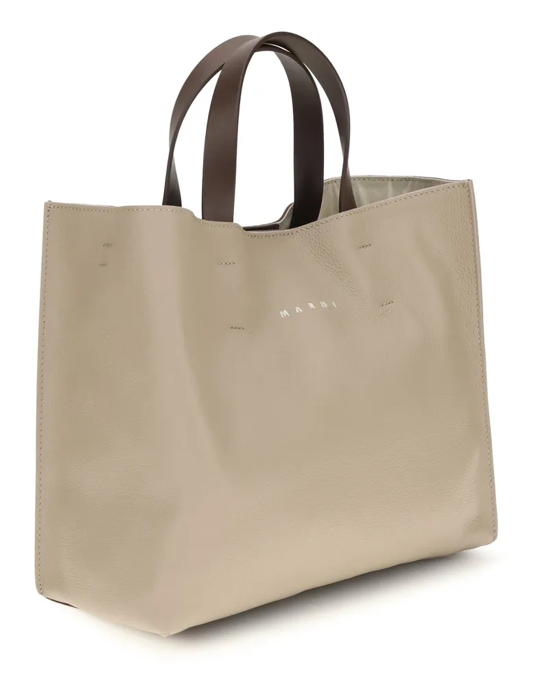 Marni Women's Museo Tote Bag Moon Stone-Dark Burgundy-Coffee Calf Leather Bos Taurus Shoulder Stone/dark Burgundy/coffee Beige
