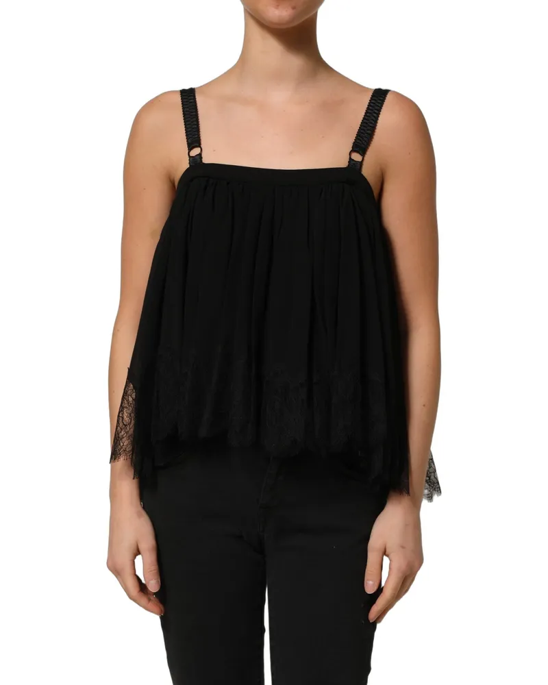 Dolce & Gabbana Women Black Sleeveless Floral Lace Tank Blouse Top Silk Black