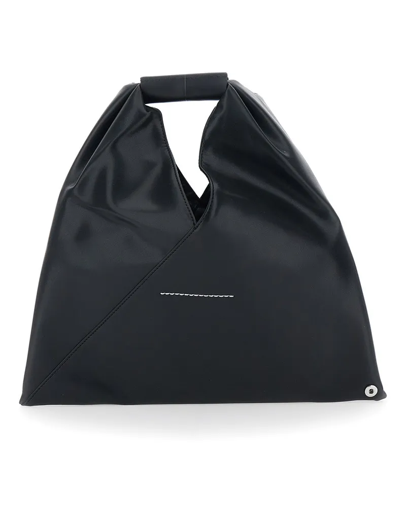 Maison Margiela Girls' Handbag Triangular Silhouette Black Leather Shoulder Bags Black