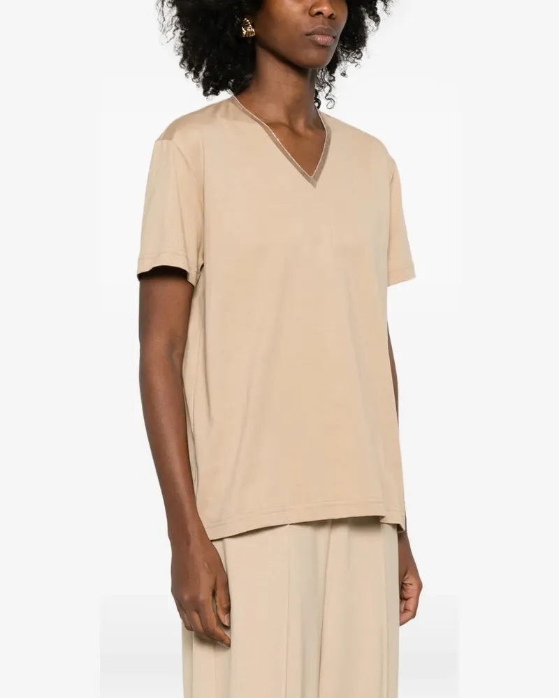 Fabiana Filippi Women's V-Neck T-Shirt Ss26 W Beige