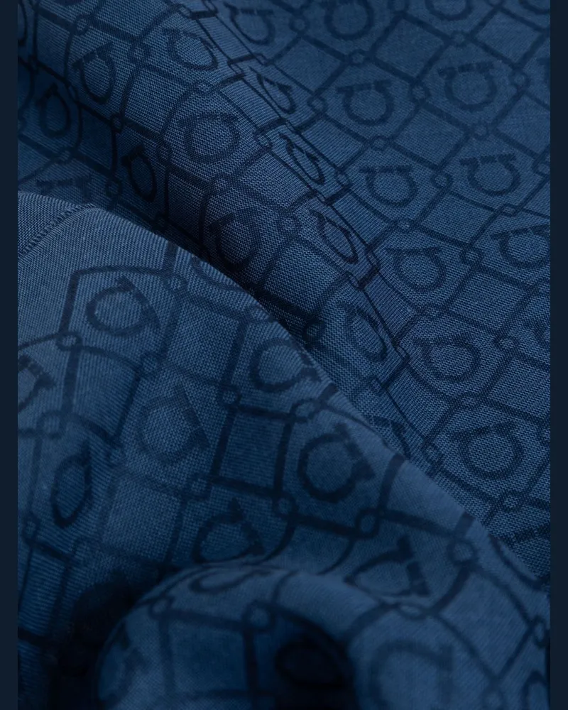 Ferragamo Gancini-Print Wool Scarf — Blue Blue