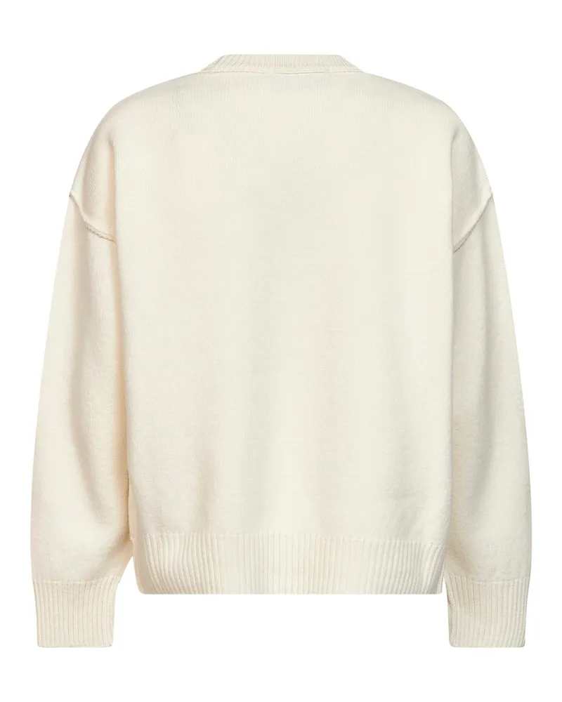 AMI Paris Men's Crewneck Ami De Cœur Ivory Merino Wool Sweater White