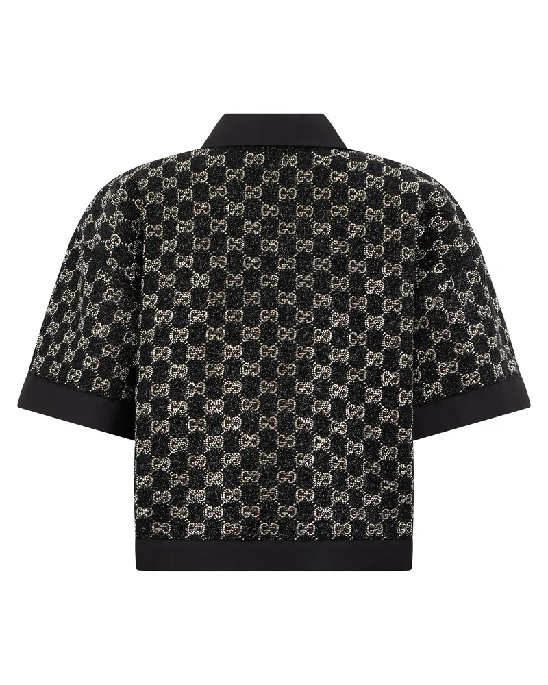 Gucci Women's Tweed Lamé Top Black Viscose Blouses Shirt Black