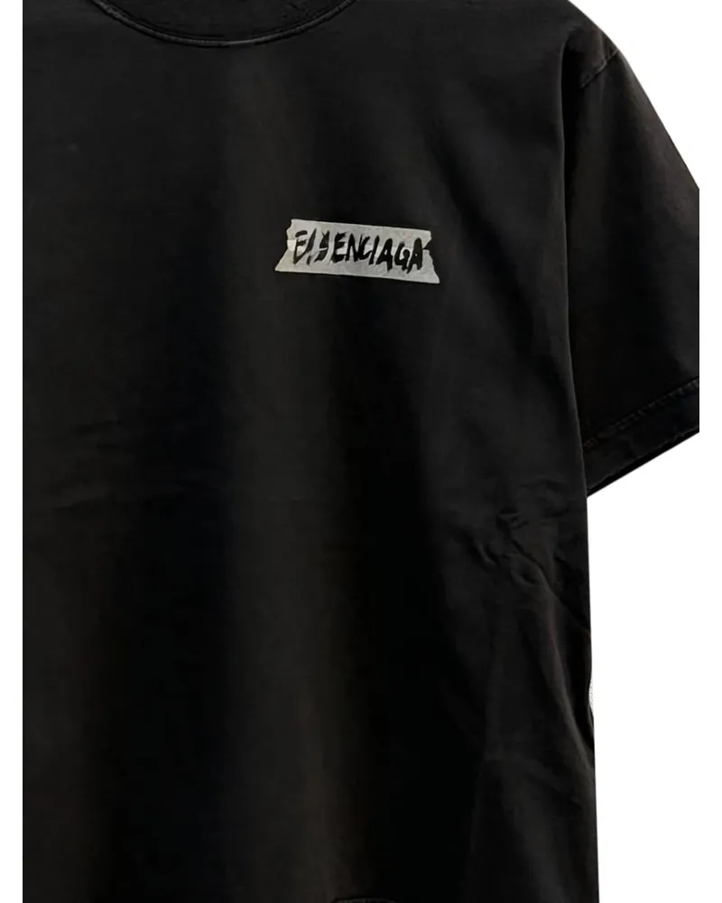 Balenciaga Logo-Embroidered T-shirt — Black Black