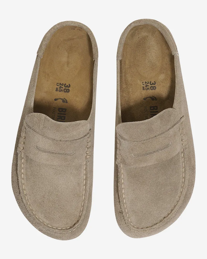 Birkenstock Unisex Loafers Naples Wrapped Suede Taupe Leather Taupe