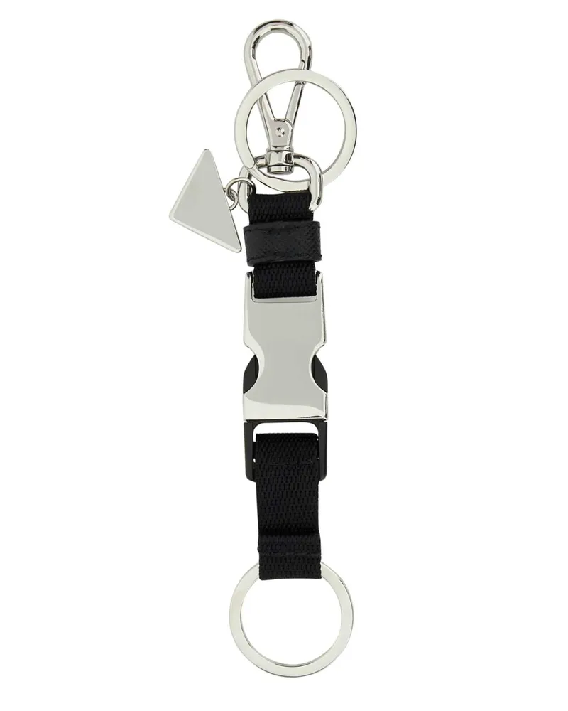 Prada Men's Black Fabric Keyring Nero Acciaio-Poliammidericiclat Portachiavi Keychains Black