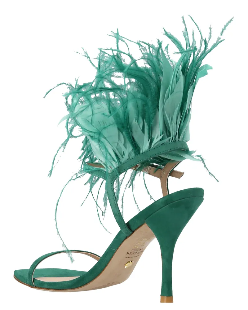 Stuart Weitzman Women's Bicolor Suede Leather Stiletto Heel Sandals Green