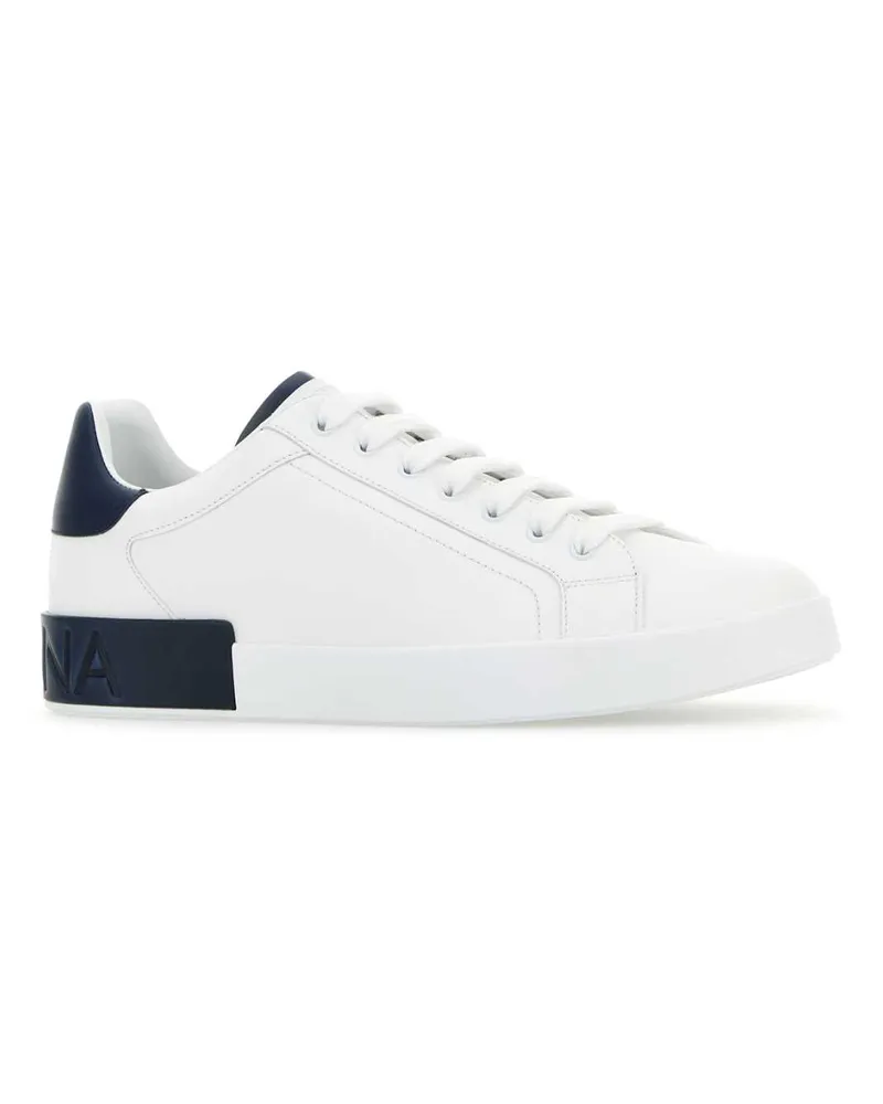 Dolce & Gabbana Men's White Leather Portofino Sneakers Biancoblu White