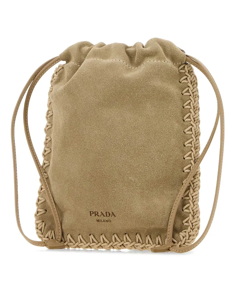 Prada Women's Cappuccino Suede Phone Holder Deserto Exterior: Calf Cover Accessory Beige