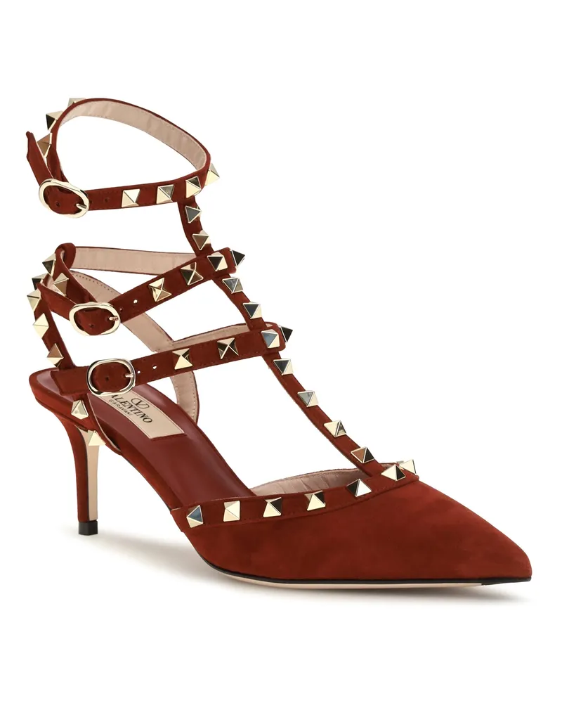 Valentino Garavani Women's Pumps Rockstud Suede Russet Red Upper Upper: High Heel Shoes Red