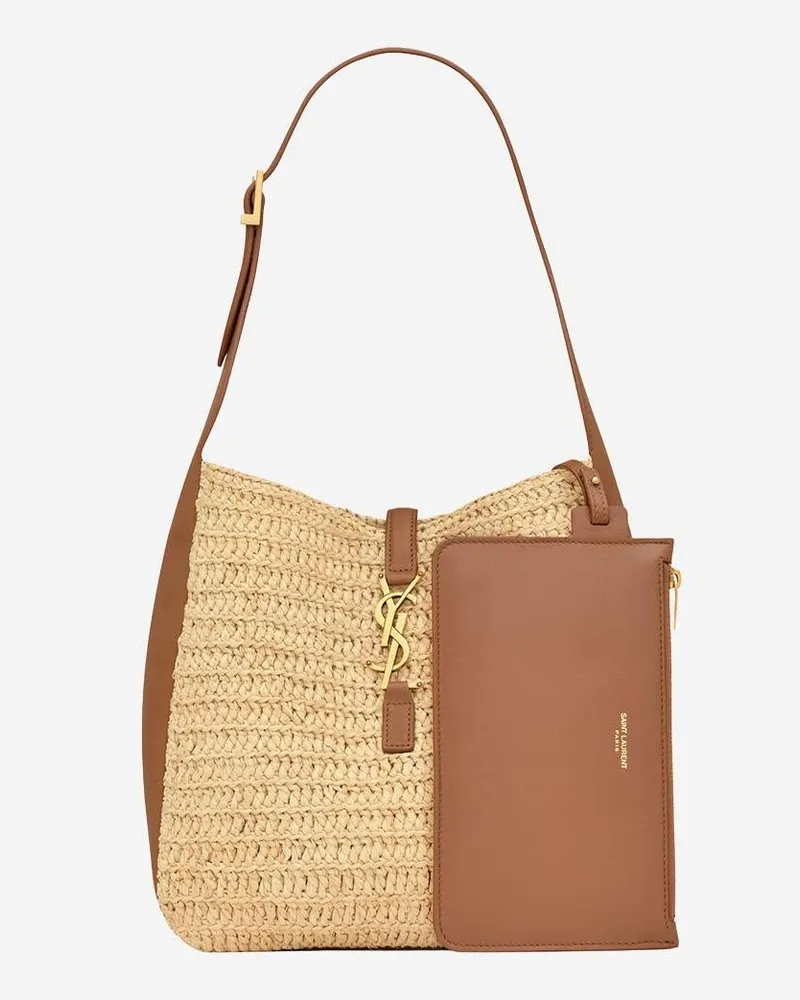 Saint Laurent Women's Shoulder Bag Le 5 À 7 Raffia And Leather Natural Beige