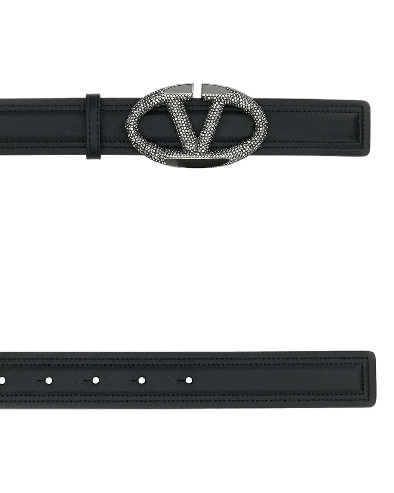 Valentino Garavani Neroblackdiamond Calfleatherbostaurus Cinture Belt Black