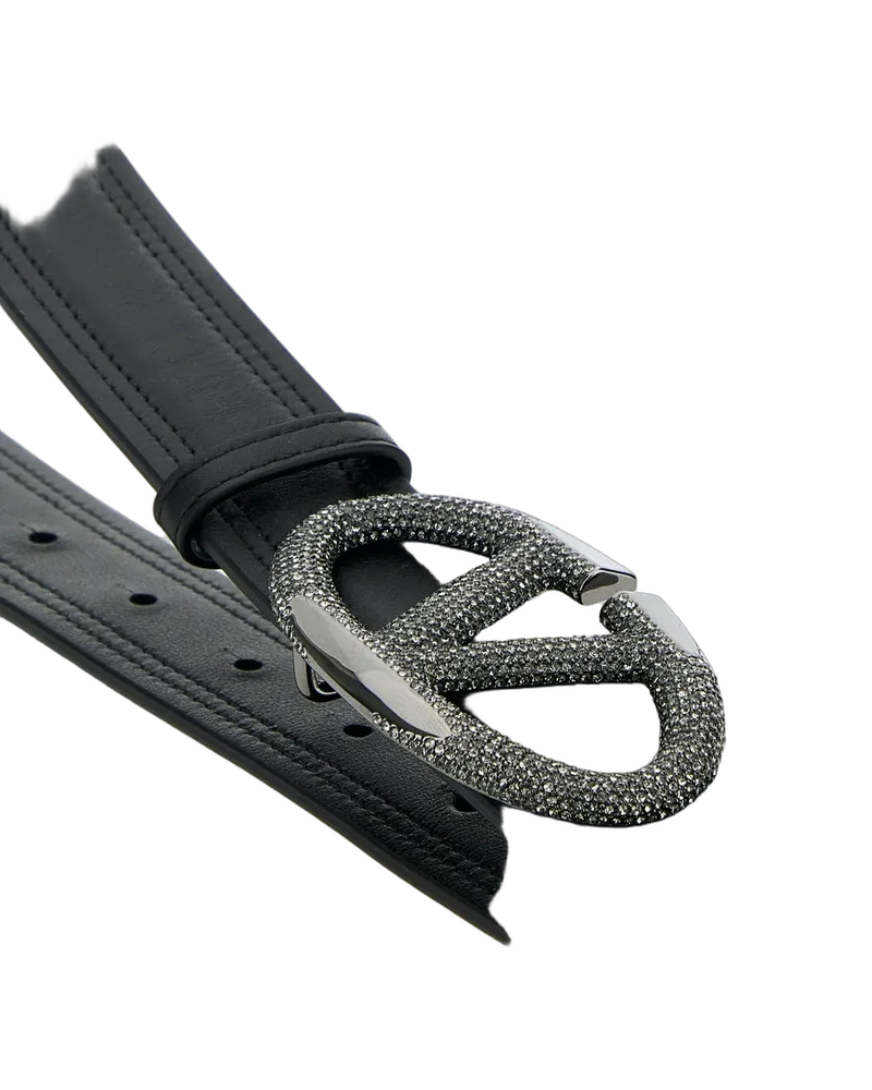 Valentino Garavani Neroblackdiamond Calfleatherbostaurus Cinture Belt Black