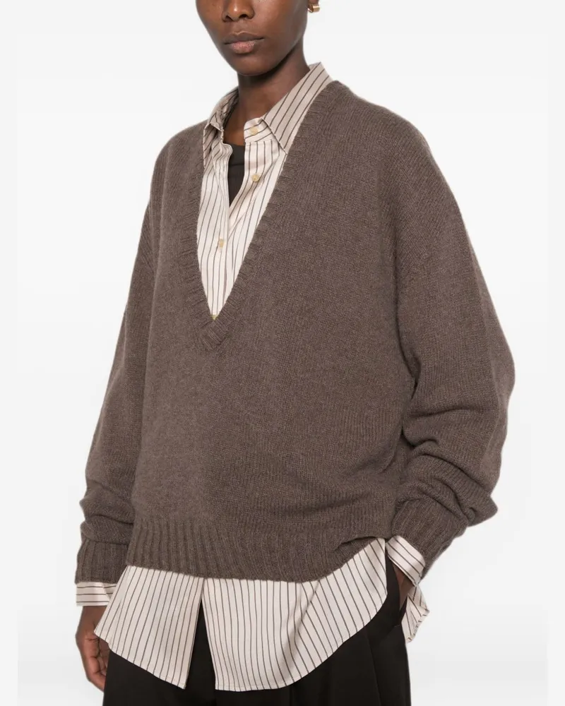 ALYSI Wool V-Neck Sweater — Brown Brown
