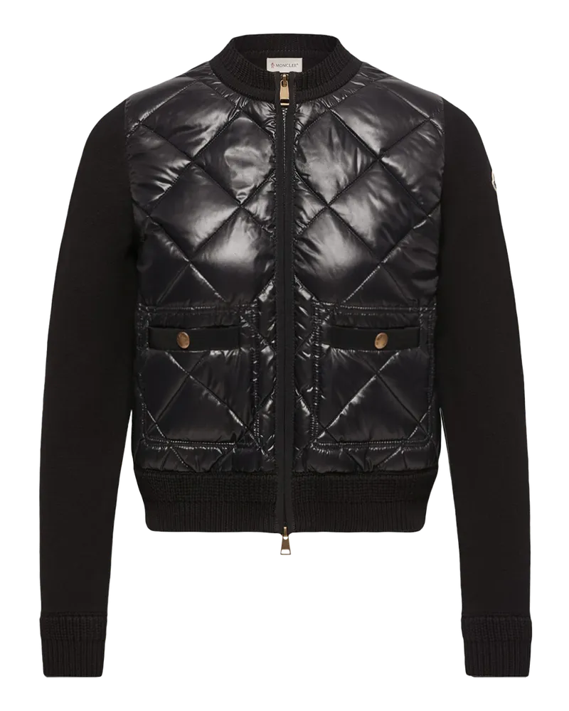 Moncler Women's Cardigan Zippé Matelassé À Losanges Noir Black Down Jackets Coat Black