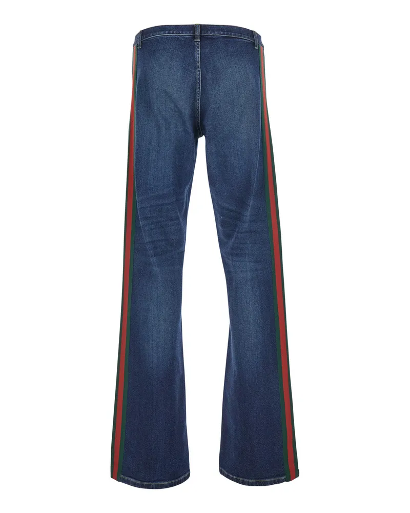 Gucci Men's Jeans Low-Rise With Web Stripe Blue Blue