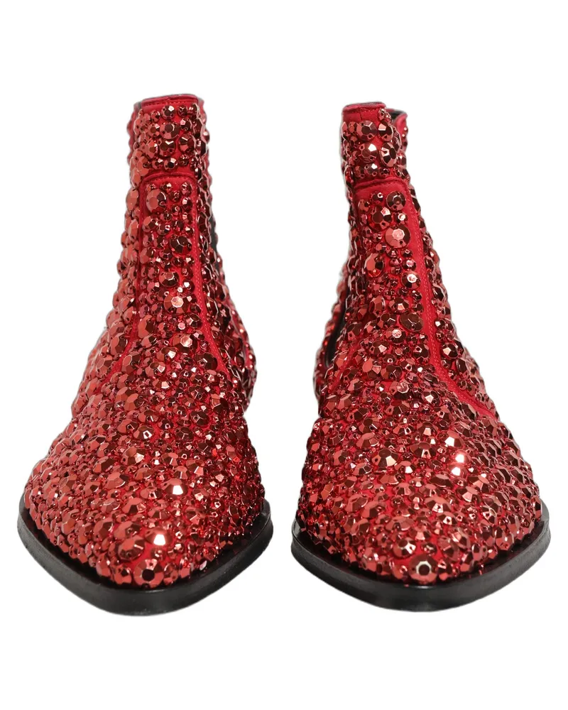 Dolce & Gabbana Men's Red Embellished Chelsea Ankle Boots Shoes Leather Red