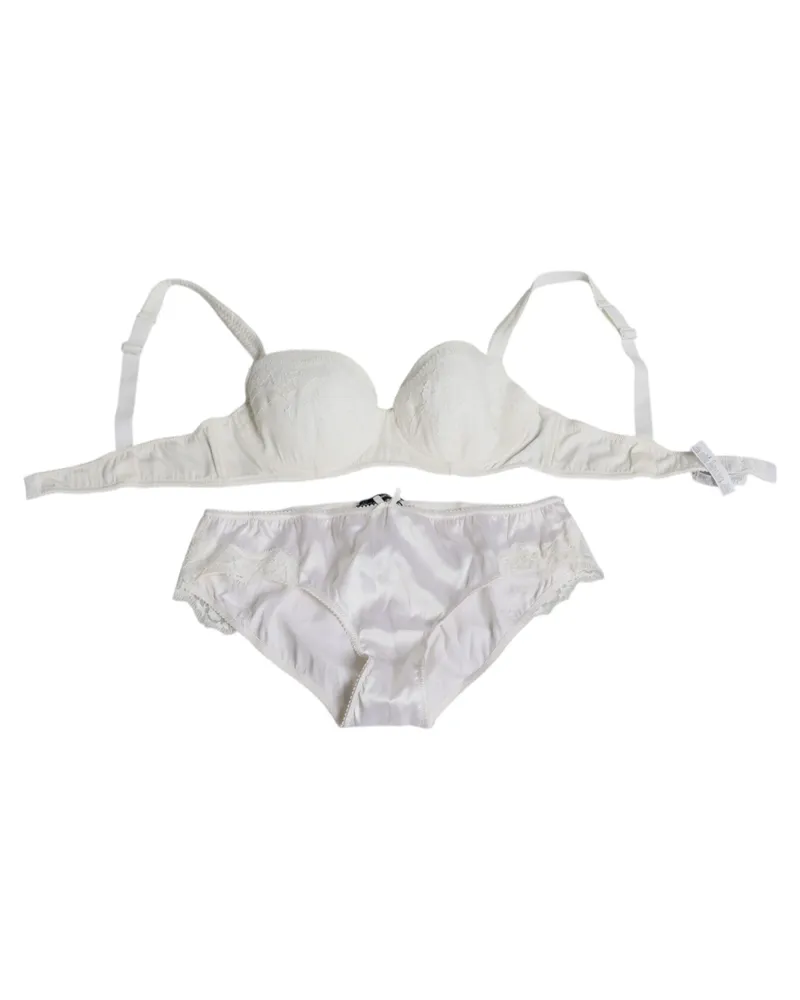 Dolce & Gabbana Women's White Silk Stretch Panty Balconette Bra Underwear Elastane Cotton Clothing White