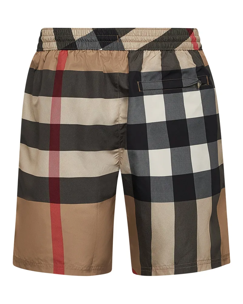 Burberry Men's Swim Trunks Beige Check Polyester Beachwear Sea Clothing Beige