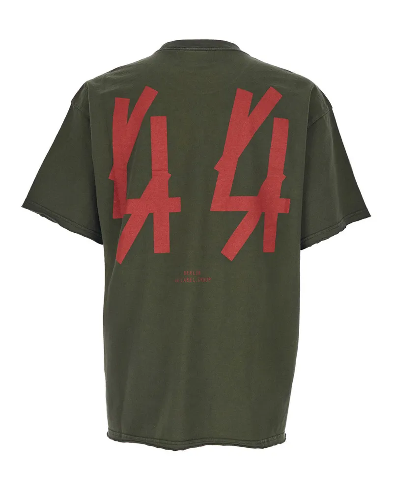 44 LABEL GROUP Men's Green Crewneck T-Shirt With Logo Print Cotton T-Shirts And Polos Green