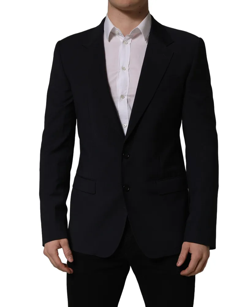 Dolce & Gabbana Black Wool Single Breasted Men Blazer Jacket Polyester Elastane Clothing Black