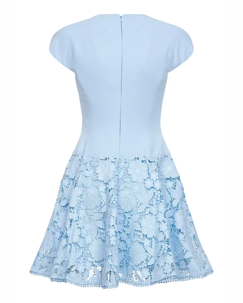 Self-Portrait Women's Mini Dress Crepe & Lace Light Blue Polyester 