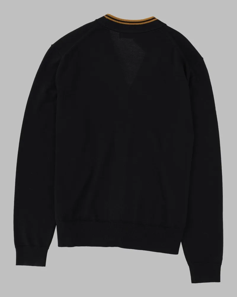 Fred Perry Logo-Embroidered Wool-Cotton Cardigan — Black Black