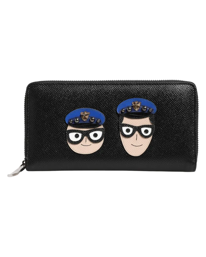 Dolce & Gabbana Black Leather #dgfamily Zipper Continental Mens Wallet Black