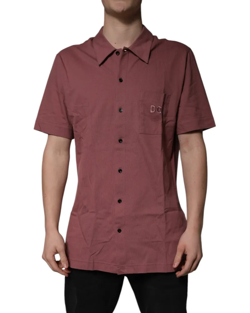 Dolce & Gabbana Dark Pink Button Down Casual Polo Men Shirt Cotton Pink