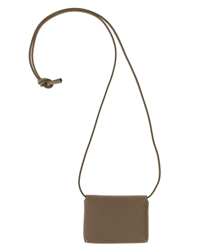 Tory Burch Leather Lanyard Card Case — Taupe Taupe
