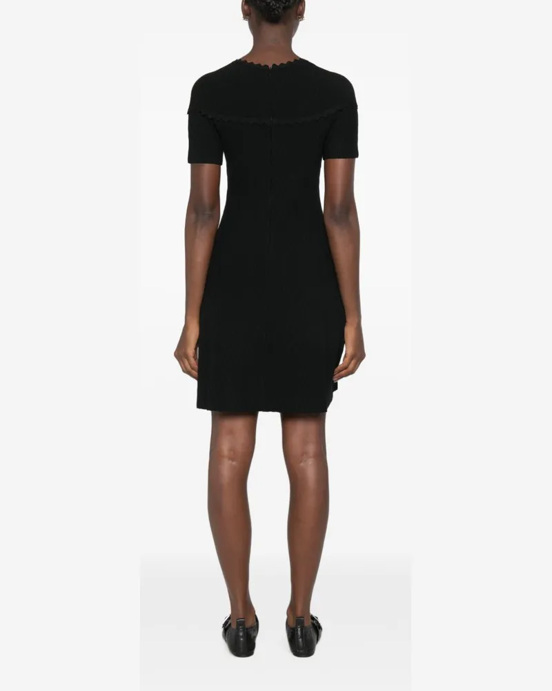 Emporio Armani Scallop-Edge Textured Dress — Black Black