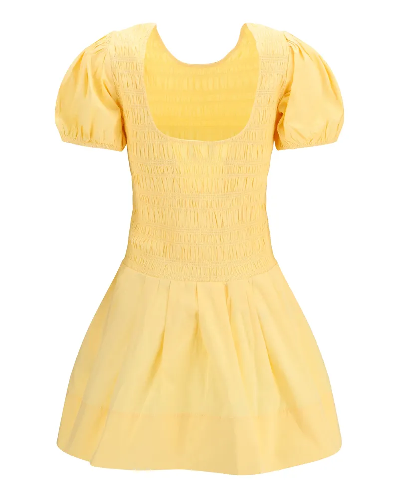 Ganni Women's Stretch Cotton Mini Dress With Balloon Sleeves Italian Straw Cotton; Elastane Yellow