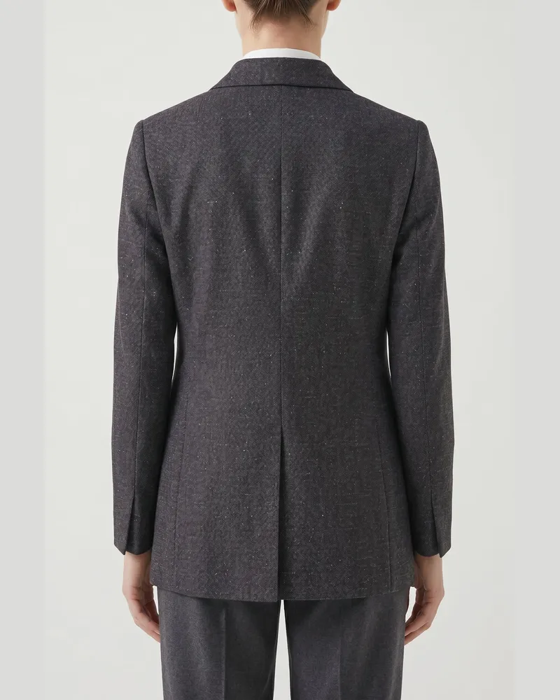 Brunello Cucinelli Double-Breasted Wool Blend Blazer — Gray Gray