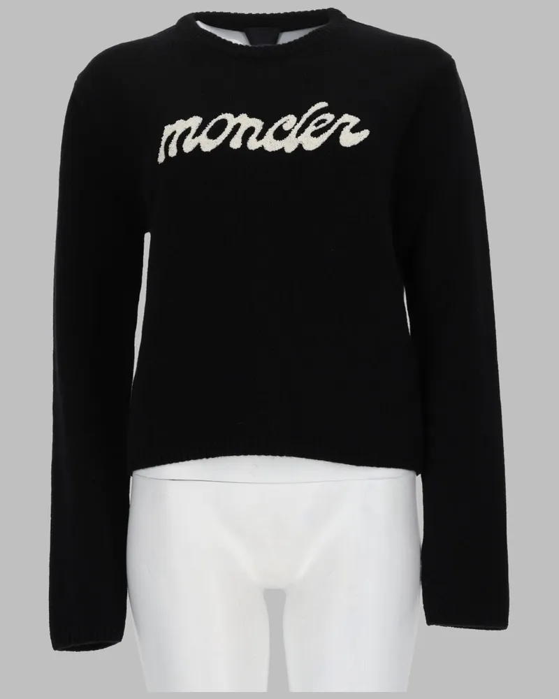 Moncler Wool-Cashmere Blend with Contrast Logo Sweater — Black Black