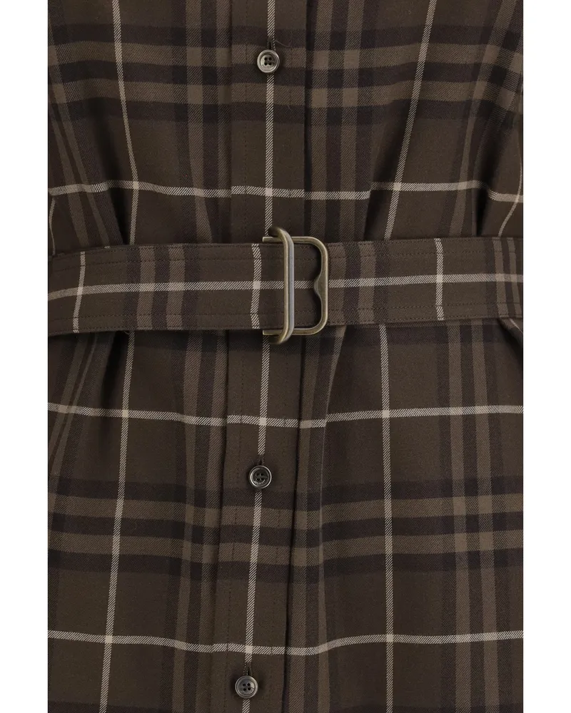 Burberry House Check Cotton Flannel Shirt Dress — Brown Brown