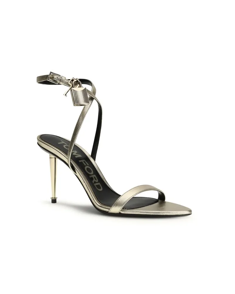 Tom Ford Women's Gold Calf Leather Bos Taurus Stiletto Heel Sandals Gold
