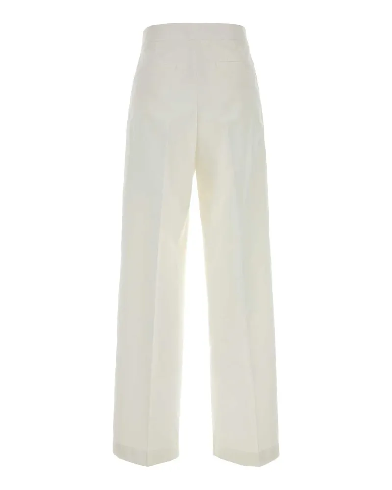 Jil Sander Women's White Cotton Blend Pant Latte Exterior: Silk Pantaloni Beige