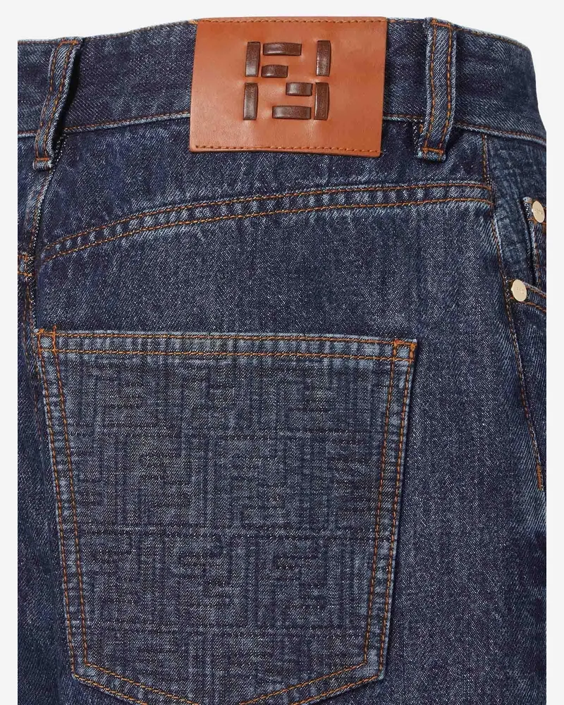 Fendi Women's Long Cotton Jeans Denim Navy