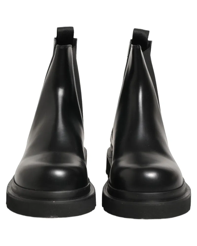 Dolce & Gabbana Black Chelsea Boots Leather Slip On Men Shoes Black