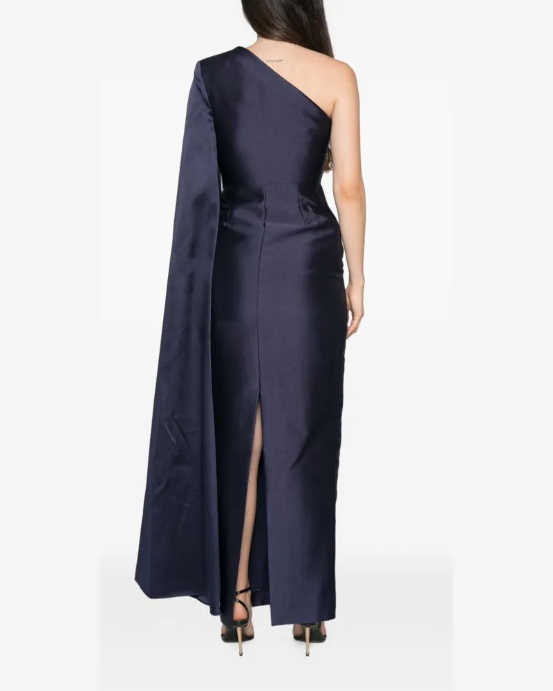 Solace London One-Shoulder Cape Dress — Navy Navy