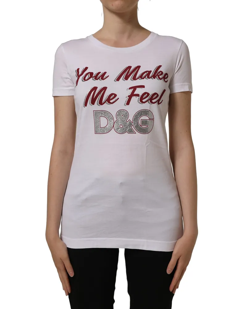 Dolce & Gabbana Glittered Logo Graphic T-Shirt — White White