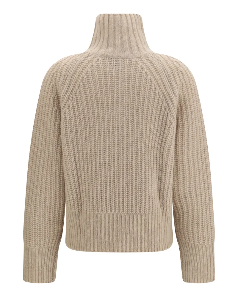 ALLUDE Women's Ribbed Troyer Sweater With Zip 48 Kashmir-Capra Hircus; Silk Kashmir/capra Beige
