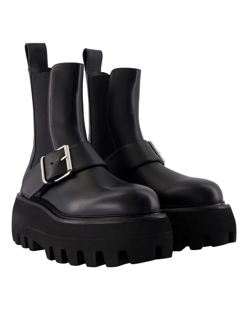 Alexander McQueen Women's High Ankle Boots -  Leather Black Calfskin Shoes Ankle-Boots Black